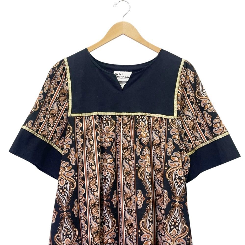Krist Gudnason California Boho House Dress Size Large Black Paisley Caftan MuMu - Picture 5 of 13